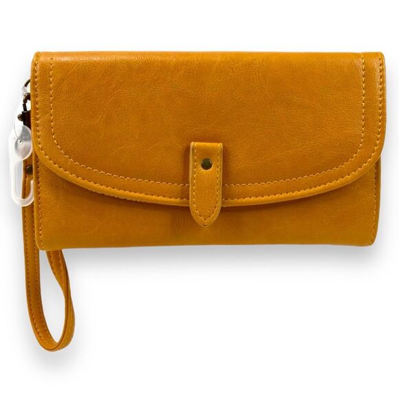 Isabella Wristlet Cell Phone Wallet Compact Purse Yellow Dust Vegan Leather NWT - Picture 2 of 14